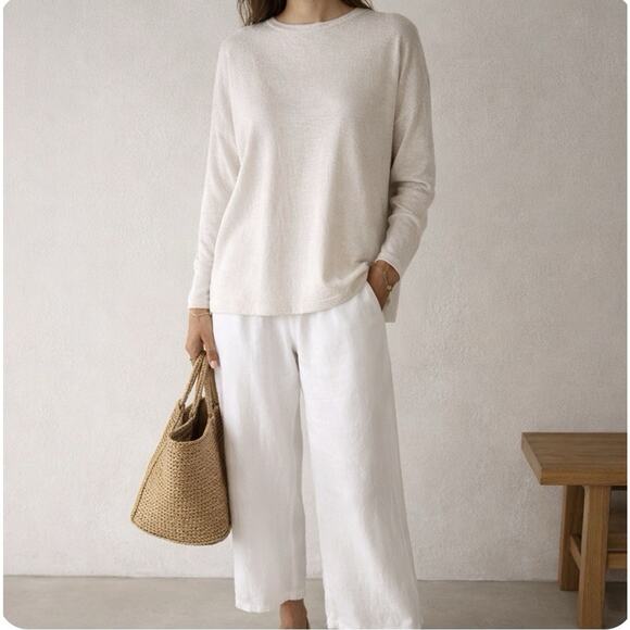 Eileen Fisher Tops - Eileen Fisher Wmn Ivory Hemp Organic Cotton Tunic Oversized Top Lagen Look